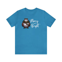 Merry and Bright Unisex Short Sleeve Tee, owlbear, Dungeons and Dragons inspired shirt, Aqua - Subtle Blue M