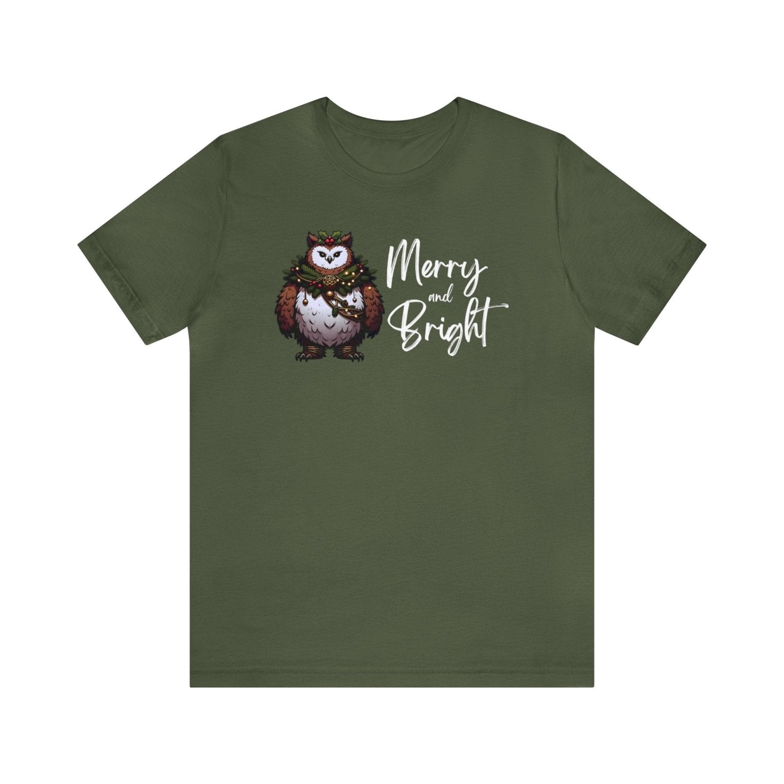 Merry and Bright Unisex Short Sleeve Tee, owlbear, Dungeons and Dragons inspired shirt, Military Green - Subtle Blue M