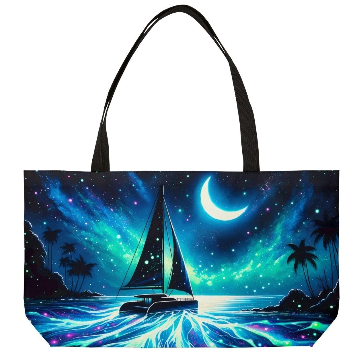 Midnight Sea Glow Large Tote Bag - Subtle Blue M