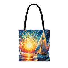 Mosaic Voyage Tote Bag, sailing tote, nautical fashion, sailboat mosaic bag - Subtle Blue M