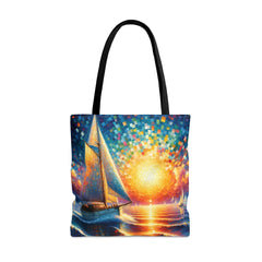 Mosaic Voyage Tote Bag, sailing tote, nautical fashion, sailboat mosaic bag - Subtle Blue M