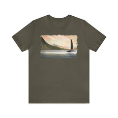 Mystery Island Sailboat 1 Unisex T-Shirt, nautical-inspired apparel, catamaran shirt - Subtle Blue M