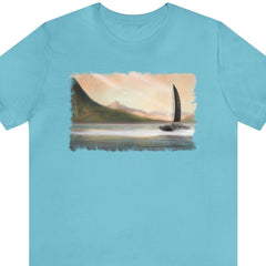 Mystery Island Sailboat 1 Unisex T-Shirt, nautical-inspired apparel, catamaran shirt - Subtle Blue M