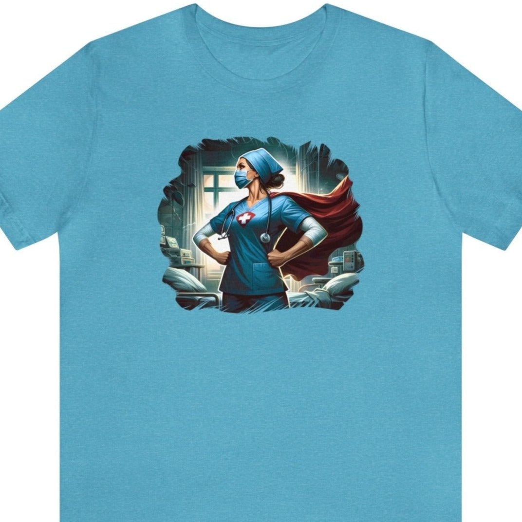 Nurse Superhero Unisex Short Sleeve Tee, nursing apparel, nurse fashion, healthcare shirt - Subtle Blue M