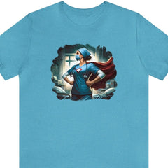 Nurse Superhero Unisex Short Sleeve Tee, nursing apparel, nurse fashion, healthcare shirt - Subtle Blue M