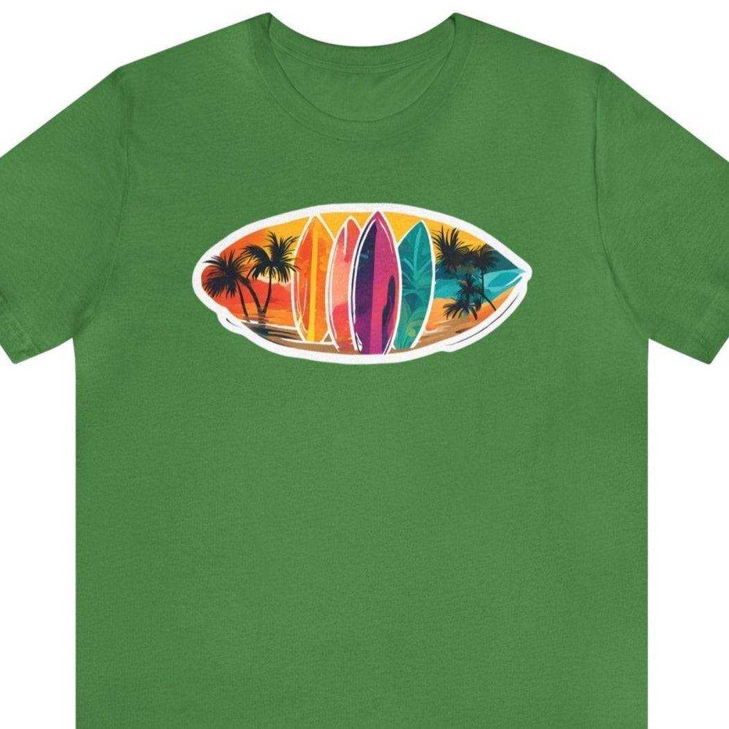 Oceanic Surf Quartet Unisex Short Sleeve Tee, surfing apparel, beach fashion, Leaf - Subtle Blue M