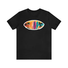 Oceanic Surf Quartet Unisex Short Sleeve Tee, surfing apparel, beach fashion, Black - Subtle Blue M