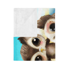 Owl-ways Cozy Velveteen Minky Blanket - Subtle Blue M