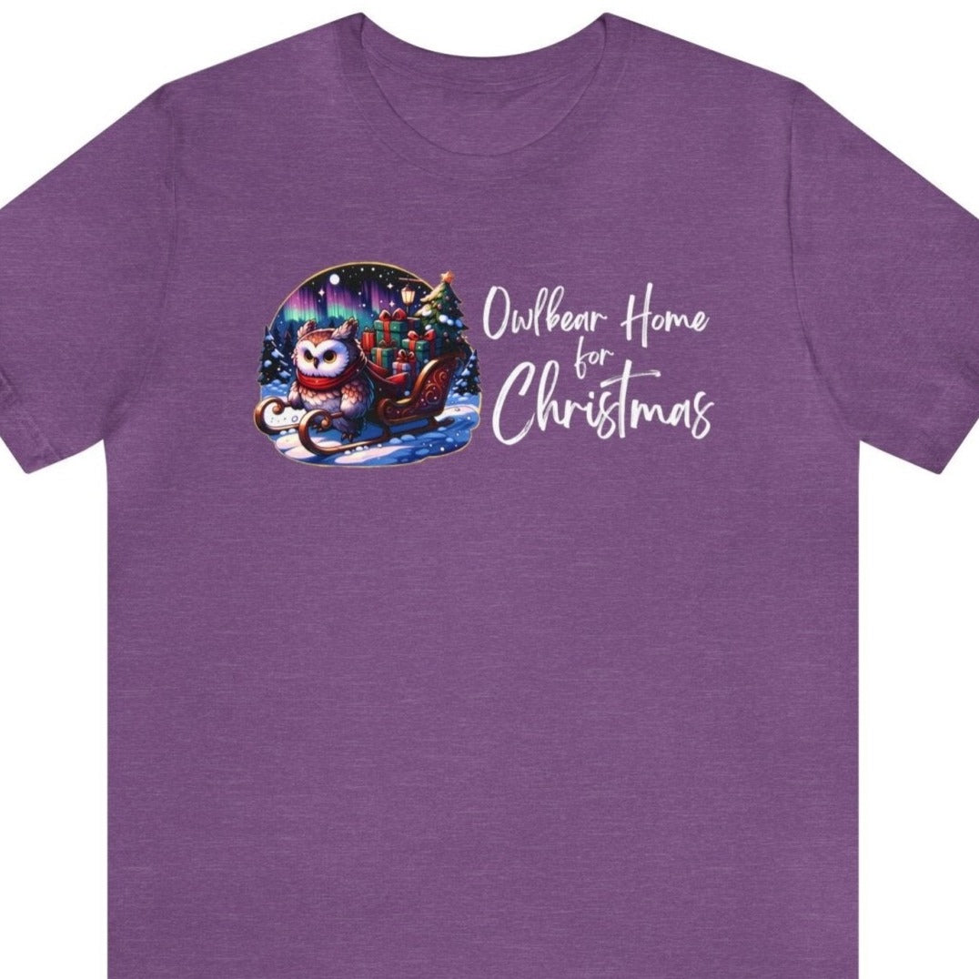 Owlbear Home for Christmas Unisex T-Shirt, dungeons & dragons, nerd shirt, geek fashion, Heather Team Purple - Subtle Blue M