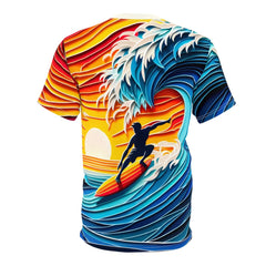 Papercraft Surfer Sunset Unisex Tee - Subtle Blue M