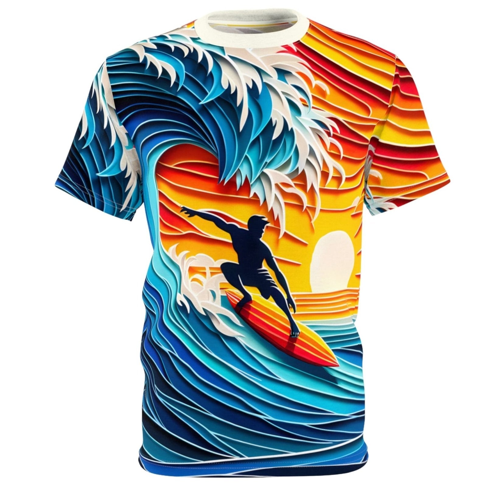 Papercraft Surfer Sunset Unisex Tee - Subtle Blue M