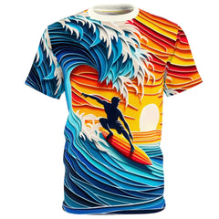 Papercraft Surfer Sunset Unisex Tee - Subtle Blue M