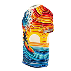 Papercraft Surfer Sunset Unisex Tee - Subtle Blue M