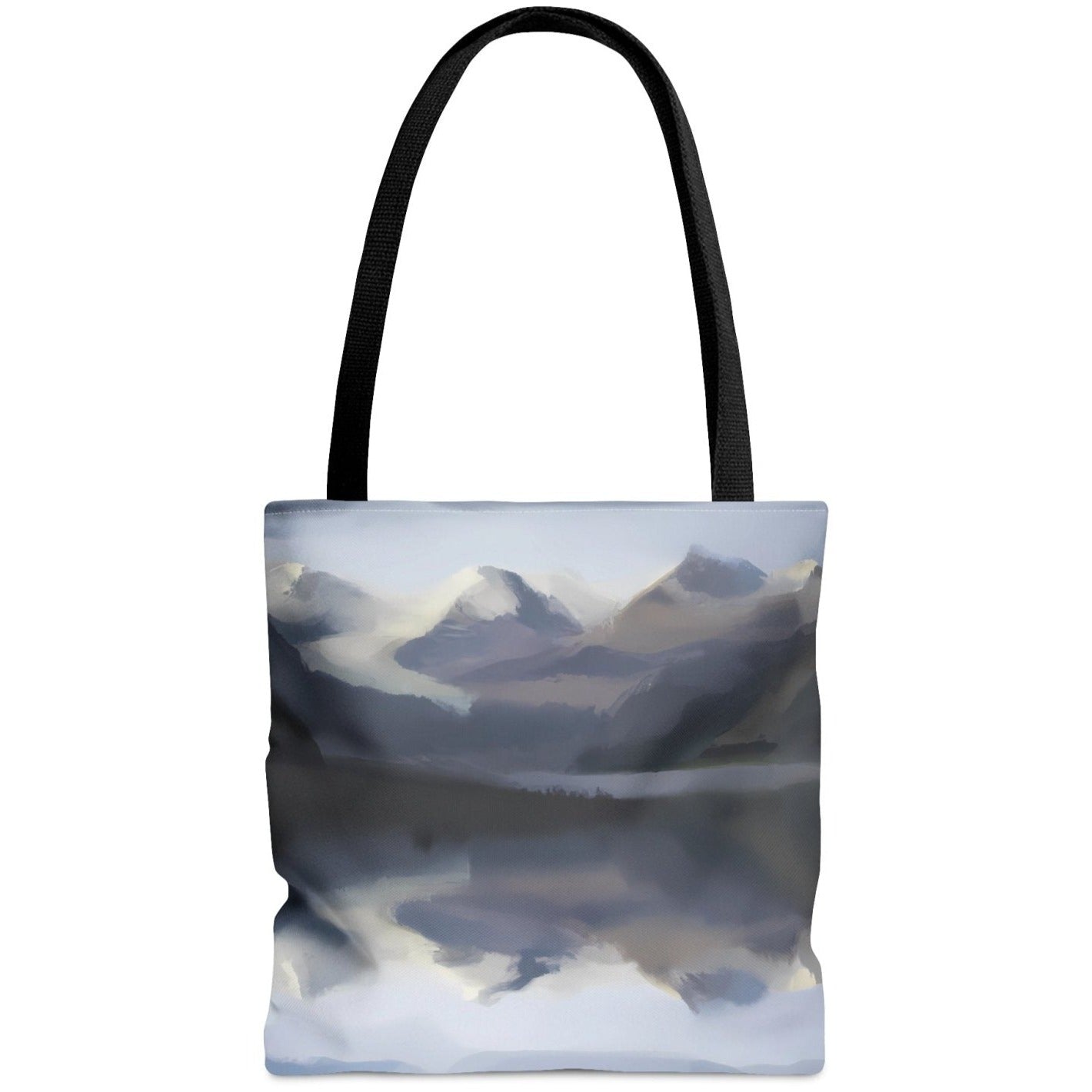 Peaceful Mountains Tote Bag, mountain inspired fashion, mountain painting tote - Subtle Blue M