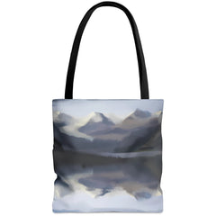 Peaceful Mountains Tote Bag, mountain inspired fashion, mountain painting tote - Subtle Blue M