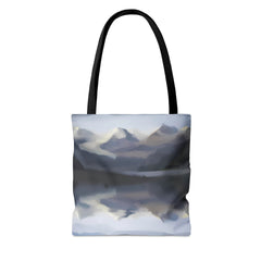Peaceful Mountains Tote Bag, mountain inspired fashion, mountain painting tote - Subtle Blue M