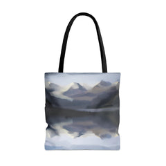 Peaceful Mountains Tote Bag, mountain inspired fashion, mountain painting tote - Subtle Blue M