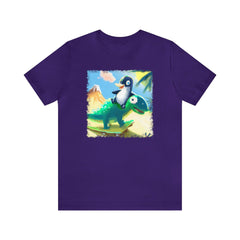 Penguin Dino Unisex T-Shirt, cute penguin shirt, dinosaur apparel - Subtle Blue M