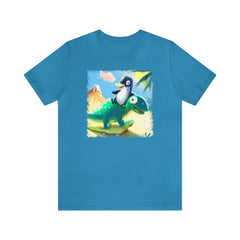 Penguin Dino Unisex T-Shirt, cute penguin shirt, dinosaur apparel - Subtle Blue M