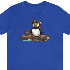 Pirate Puffin Unisex Short Sleeve Tee, puffin inspired shirt, pirate fashion, True Royal - Subtle Blue M