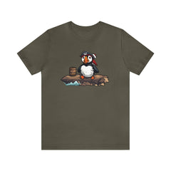 Pirate Puffin Unisex Short Sleeve Tee, puffin inspired shirt, pirate fashion, Army - Subtle Blue M