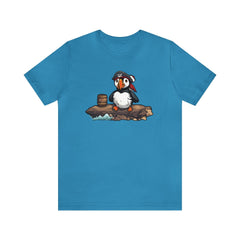 Pirate Puffin Unisex Short Sleeve Tee, puffin inspired shirt, pirate fashion, Aqua - Subtle Blue M