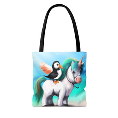 Puffincorn Tote, unicorn bag, puffin accessories - Subtle Blue M