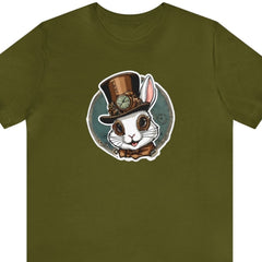 Rabbit Renegade Unisex Short Sleeve Tee, rabbit fashion, bunny shirt, Olive - Subtle Blue M