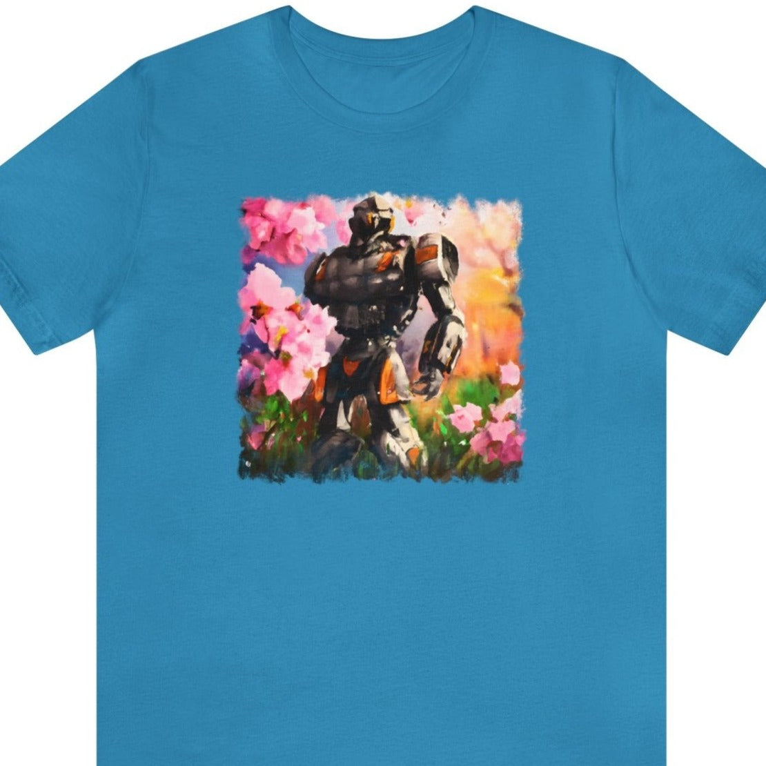 Robot Flowers Unisex T-Shirt - Subtle Blue M