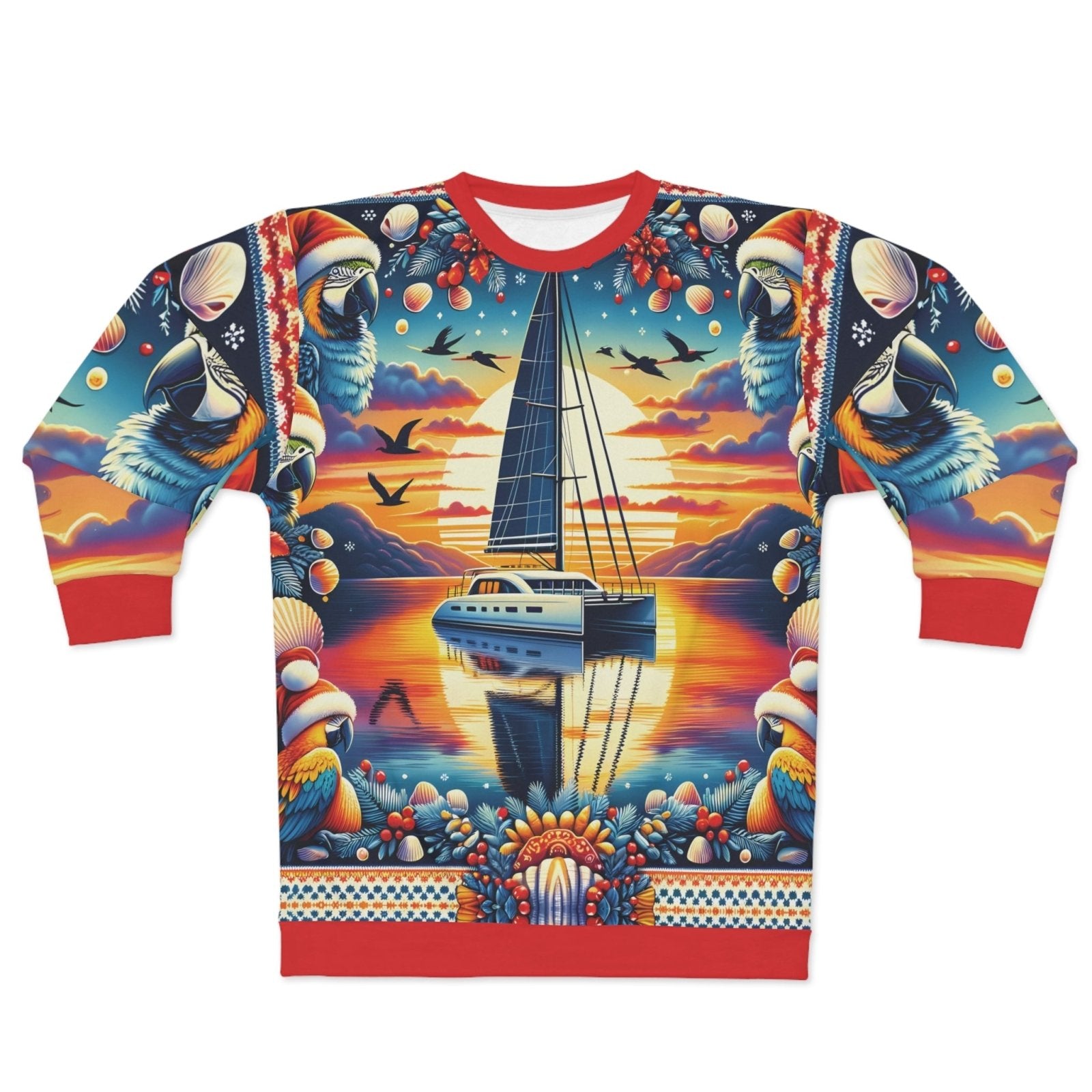 Sailing Ugly Christmas Sweater - Sailor’s Festive Flock, sailing apparel, catamaran christmas - Subtle Blue M