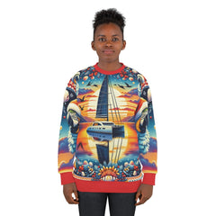 Sailing Ugly Christmas Sweater - Sailor’s Festive Flock, sailing apparel, catamaran christmas - Subtle Blue M