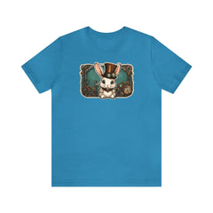 Steampunk Elegance Bunny Tee, adorable rabbit shirt, cute bunny fashion, Aqua - Subtle Blue M