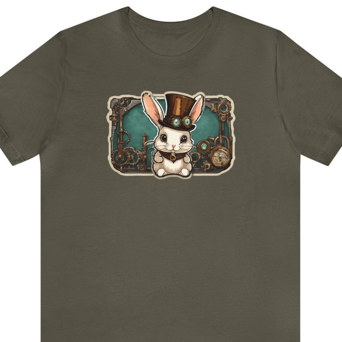 Steampunk Elegance Bunny Tee, adorable rabbit shirt, cute bunny fashion, Army - Subtle Blue M