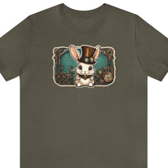 Steampunk Elegance Bunny Tee, adorable rabbit shirt, cute bunny fashion, Army - Subtle Blue M
