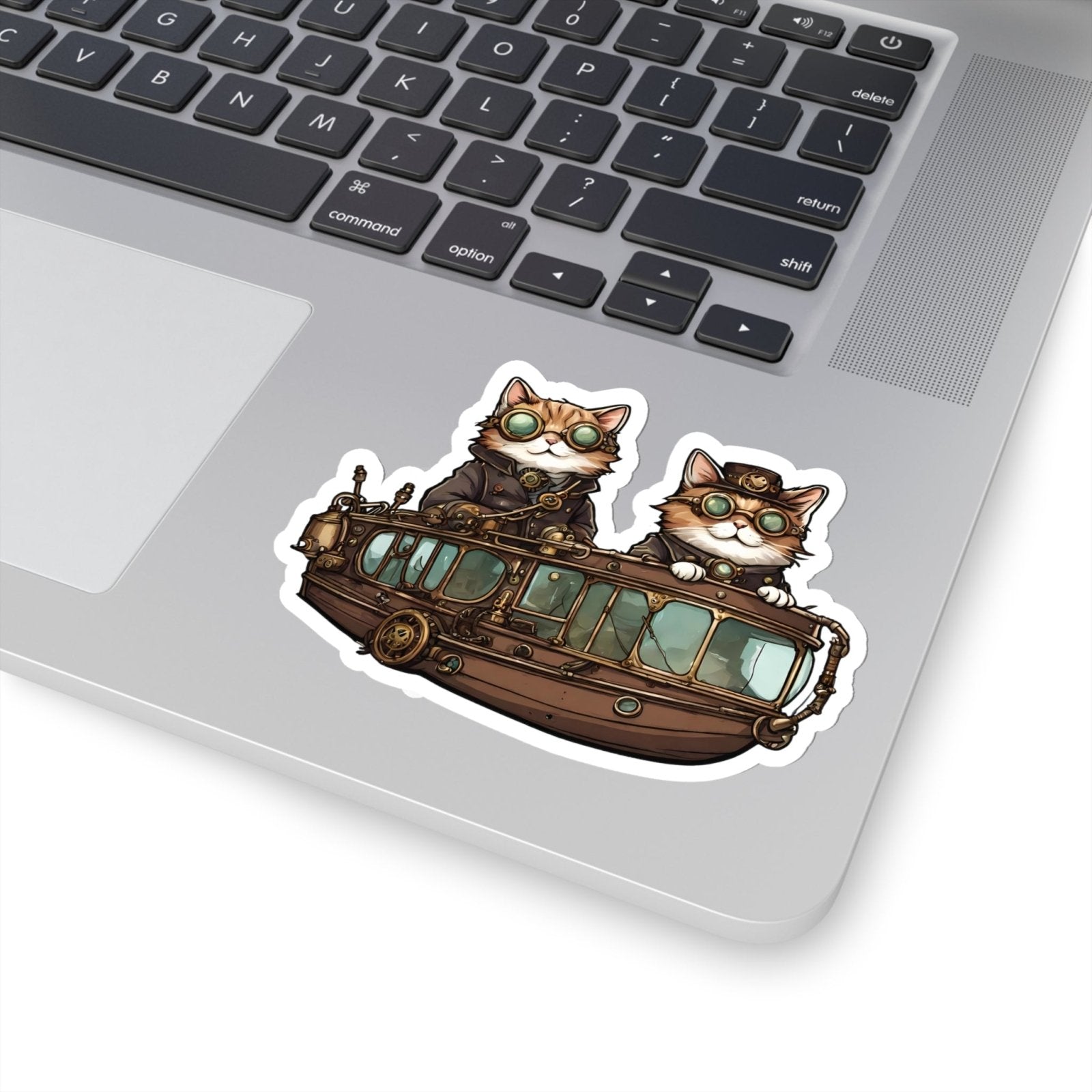 Steampunk Feline Voyage Kiss-Cut Stickers, cat stickers, steampunk cats - Subtle Blue M