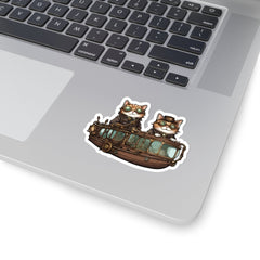 Steampunk Feline Voyage Kiss-Cut Stickers, cat stickers, steampunk cats - Subtle Blue M