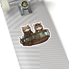 Steampunk Feline Voyage Kiss-Cut Stickers, cat stickers, steampunk cats - Subtle Blue M