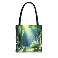 Sunlit Sanctuary Tote Bag, forest painting bag, enchanted woods tote - Subtle Blue M
