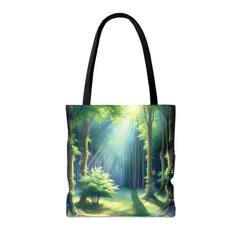 Sunlit Sanctuary Tote Bag, forest painting bag, enchanted woods tote - Subtle Blue M