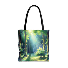 Sunlit Sanctuary Tote Bag, forest painting bag, enchanted woods tote - Subtle Blue M