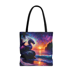 Sunset Black Dragon Tote Bag, dungeons & dragons inspired tote, nerd accessories, geek bag - Subtle Blue M