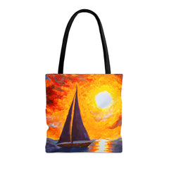 Sunset Sails Tote Bag, impressionist painting, sailing accessories, cruising tote - Subtle Blue M
