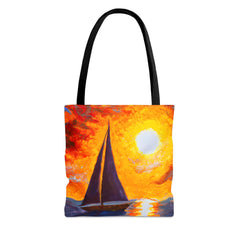 Sunset Sails Tote Bag, impressionist painting, sailing accessories, cruising tote - Subtle Blue M