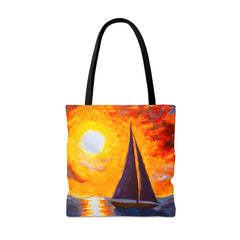 Sunset Sails Tote Bag, impressionist painting, sailing accessories, cruising tote - Subtle Blue M
