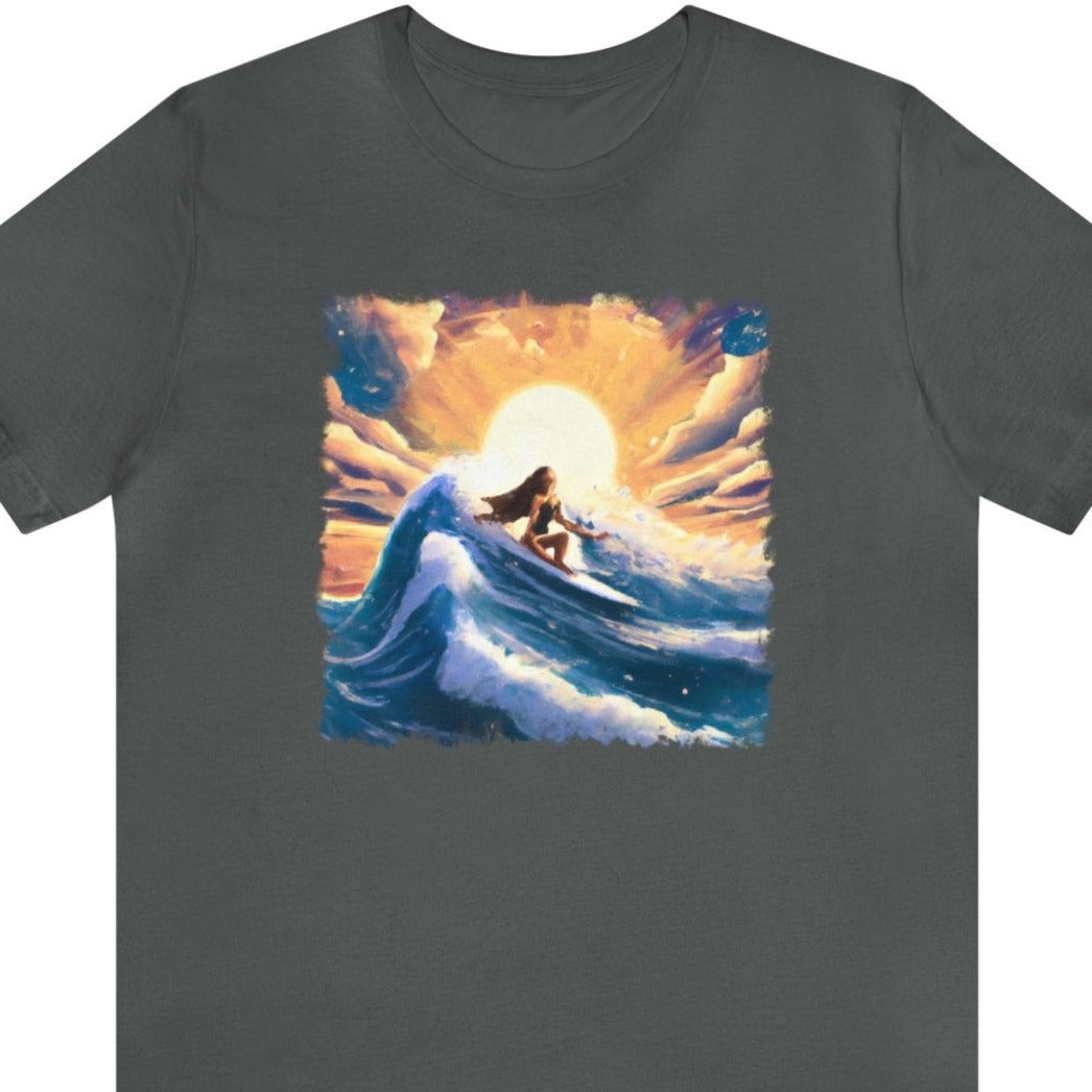 Sunset Surfer Girl Unisex T-Shirt - Subtle Blue M