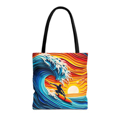 Sunset Surfer Silhouette Tote Bag - Subtle Blue M
