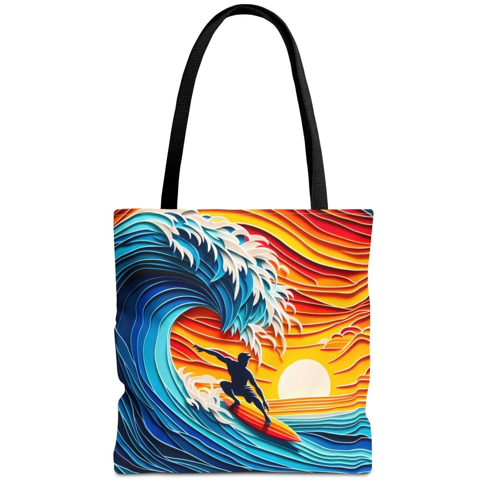 Sunset Surfer Silhouette Tote Bag - Subtle Blue M