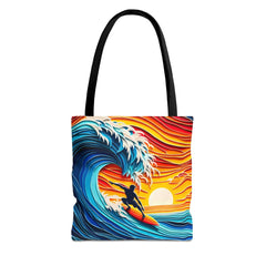 Sunset Surfer Silhouette Tote Bag - Subtle Blue M