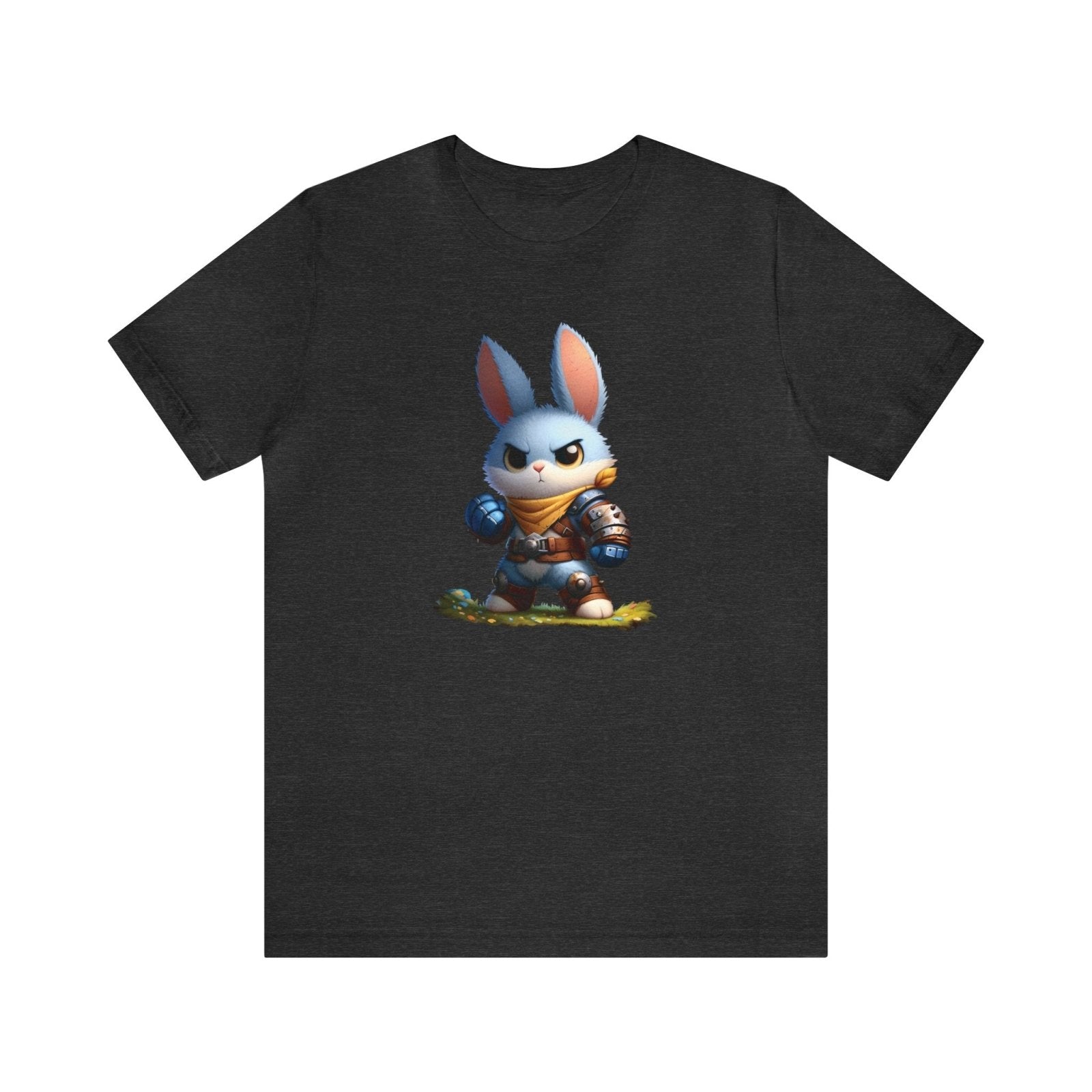 Tough Bunny Unisex Short Sleeve Tee, bunny apparel, rabbit fashion, Dark Grey Heather - Subtle Blue M