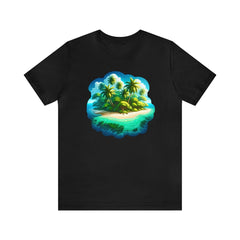Tropical Island Dream Unisex Short Sleeve Tee, beach apparel, island fashion, Black - Subtle Blue M
